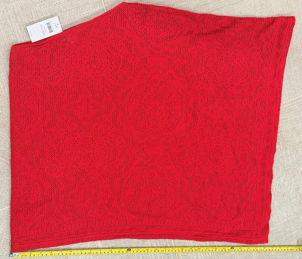 J. Jill Hibiscus Red Textured Lace Pointelle Knit Poncho Wrap One Size